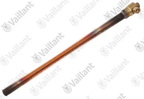 Vaillant Wärmetauscher mit gewendeltem Rohr und metallischem Anschluss. Das Rohr hat eine Länge und ist für Heizungsanlagen konzipiert.